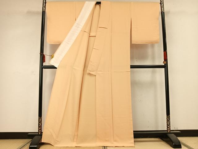 平和屋着物▽上質な色無地 単衣 幾何学花地紋 杏色 正絹 逸品 未使用 AABC0571fy