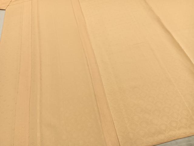 平和屋着物▽上質な色無地 単衣 幾何学花地紋 杏色 正絹 逸品 未使用 AABC0571fy
