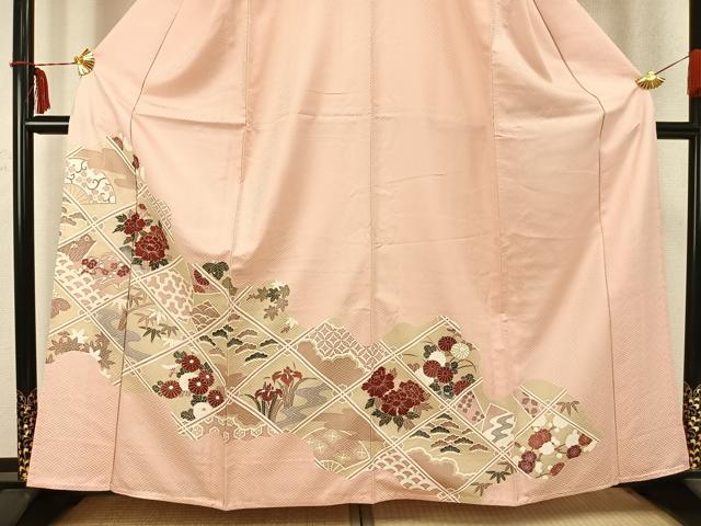 平和屋着物▽訪問着 単衣 草花文 金彩 正絹 逸品 AABC0572fy
