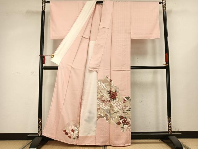 平和屋着物▽訪問着 単衣 草花文 金彩 正絹 逸品 AABC0572fy