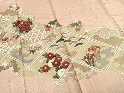 平和屋着物▽訪問着 単衣 草花文 金彩 正絹 逸品 AABC0572fy