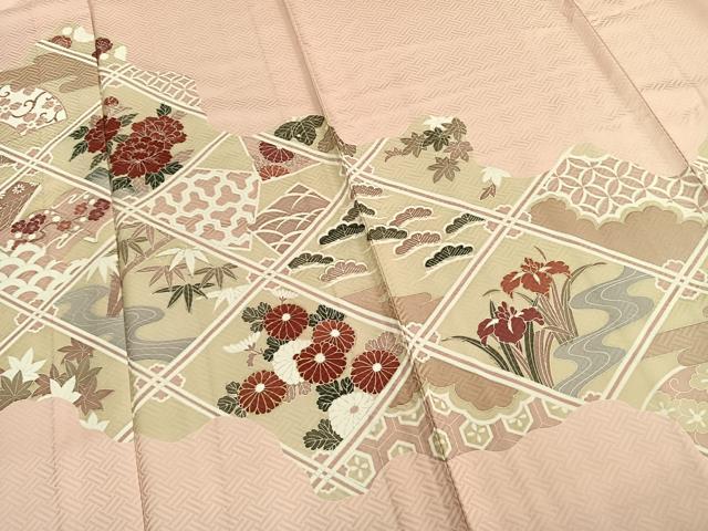 平和屋着物▽訪問着 単衣 草花文 金彩 正絹 逸品 AABC0572fy