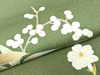 平和屋着物▽訪問着　単衣　枝花文　暈し染め　金彩　正絹　逸品　AABC0573fy