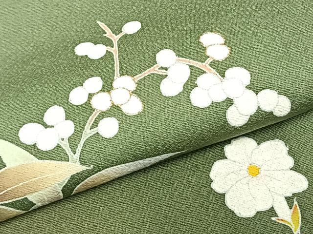 平和屋着物▽訪問着　単衣　枝花文　暈し染め　金彩　正絹　逸品　AABC0573fy
