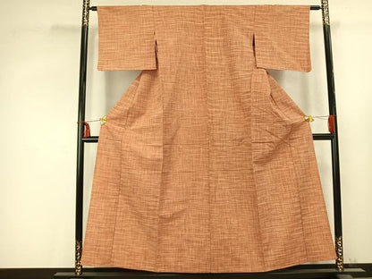 平和屋着物▽上質な紬　単衣　格子　正絹　逸品　AABC0576fy