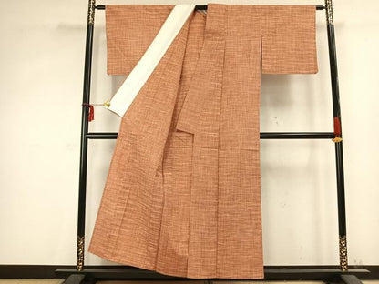 平和屋着物▽上質な紬　単衣　格子　正絹　逸品　AABC0576fy