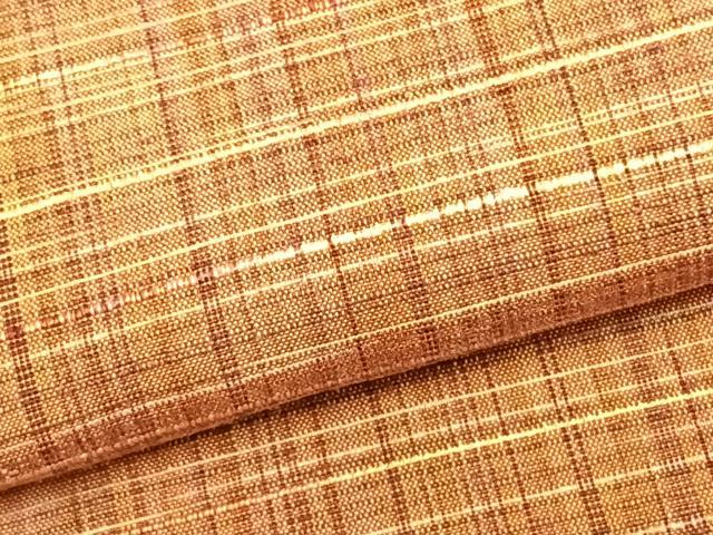平和屋着物▽上質な紬　単衣　格子　正絹　逸品　AABC0576fy