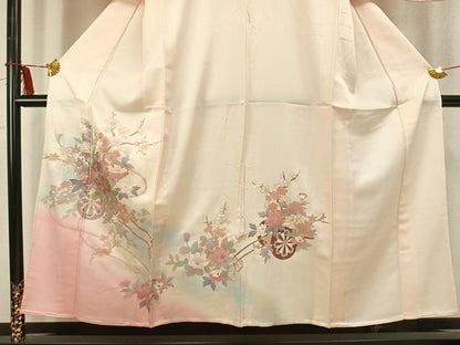 平和屋着物▽訪問着　単衣　片輪車花文　暈し染め　銀彩　正絹　逸品　AABC0577fy