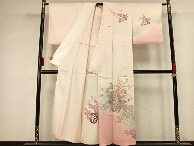 平和屋着物▽訪問着　単衣　片輪車花文　暈し染め　銀彩　正絹　逸品　AABC0577fy