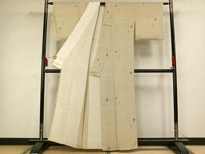 平和屋着物▽上質な小紋 単衣 立涌丸文 正絹 逸品 AABC0581fy