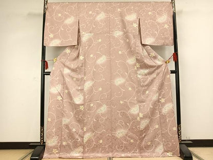 平和屋着物▽上質な小紋 単衣 花唐草文 暈し染め ロング丈 正絹 逸品 AABC0582fy