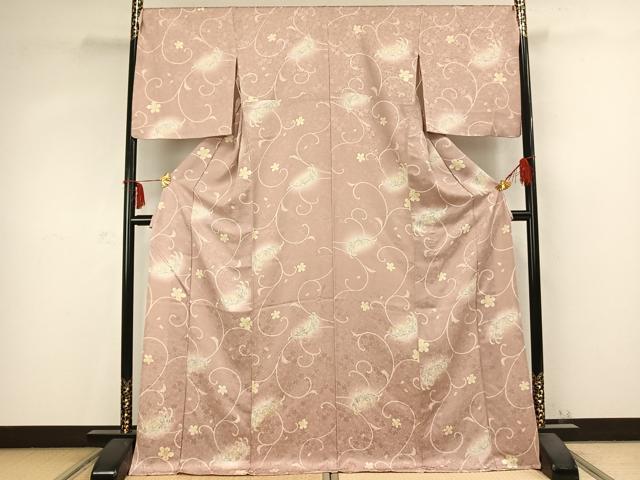 平和屋着物▽上質な小紋 単衣 花唐草文 暈し染め ロング丈 正絹 逸品 AABC0582fy