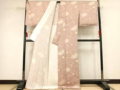 平和屋着物▽上質な小紋 単衣 花唐草文 暈し染め ロング丈 正絹 逸品 AABC0582fy