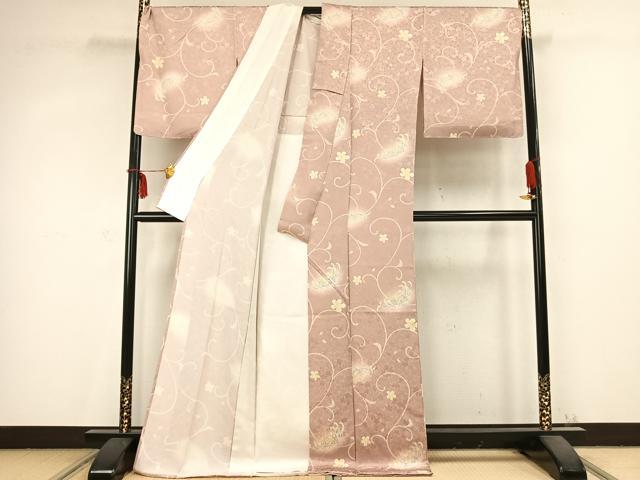 平和屋着物▽上質な小紋 単衣 花唐草文 暈し染め ロング丈 正絹 逸品 AABC0582fy