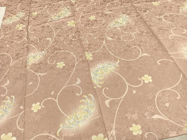 平和屋着物▽上質な小紋 単衣 花唐草文 暈し染め ロング丈 正絹 逸品 AABC0582fy