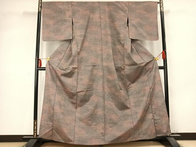 平和屋着物▽上質な紬 単衣 縞 正絹 逸品 AABC0583fy