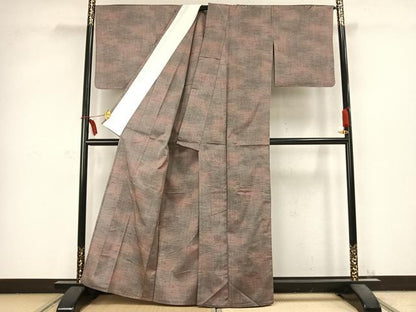 平和屋着物▽上質な紬 単衣 縞 正絹 逸品 AABC0583fy