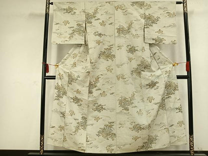 平和屋着物▽上質な紬 単衣 樹林文 正絹 逸品 AABC0585fy