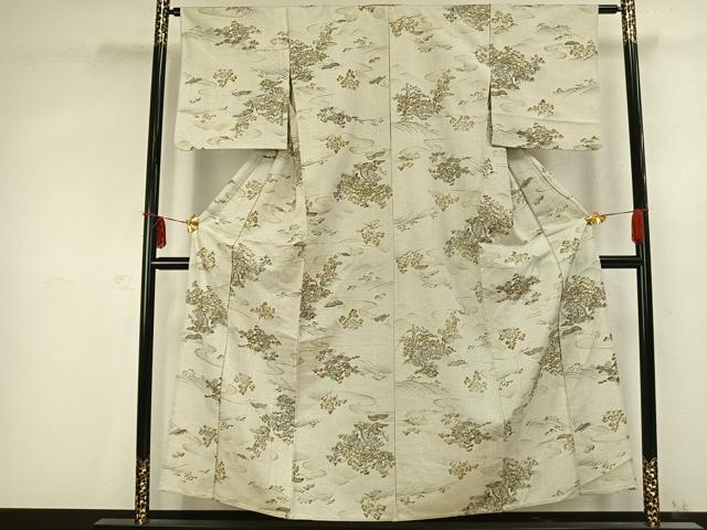 平和屋着物▽上質な紬 単衣 樹林文 正絹 逸品 AABC0585fy