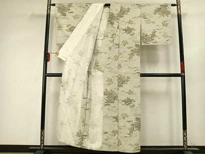 平和屋着物▽上質な紬 単衣 樹林文 正絹 逸品 AABC0585fy