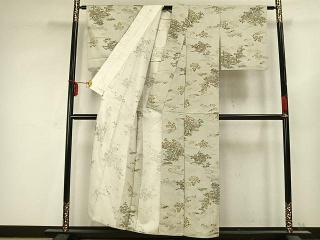 平和屋着物▽上質な紬 単衣 樹林文 正絹 逸品 AABC0585fy