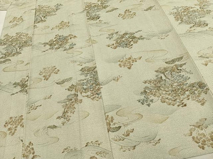 平和屋着物▽上質な紬 単衣 樹林文 正絹 逸品 AABC0585fy