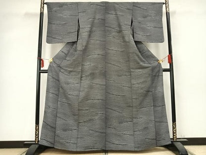 平和屋着物▽お召　単衣　抽象文様　正絹　逸品　AABC0586fy
