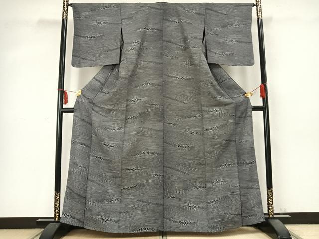 平和屋着物▽お召　単衣　抽象文様　正絹　逸品　AABC0586fy