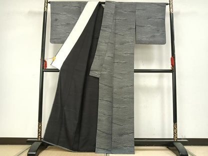 平和屋着物▽お召　単衣　抽象文様　正絹　逸品　AABC0586fy