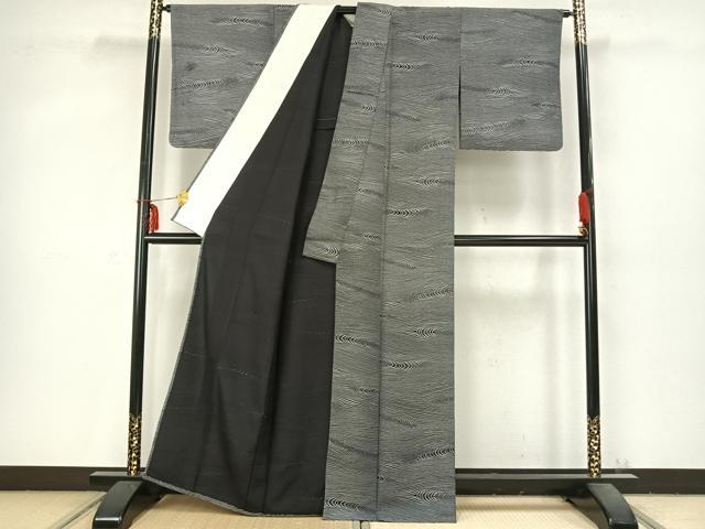 平和屋着物▽お召　単衣　抽象文様　正絹　逸品　AABC0586fy