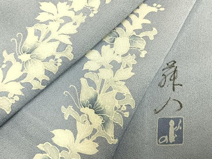 平和屋着物▽訪問着 単衣 作家物 草花文 正絹 逸品 AABC0588fy