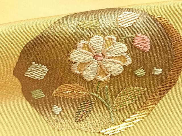 平和屋着物▽訪問着 単衣 刺繍 草花丸文 金糸 金彩 正絹 逸品 AABC0589fy
