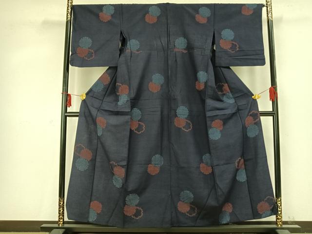 平和屋着物▽上質な紬 単衣 雪輪重ね文 正絹 逸品 AABC0591fy