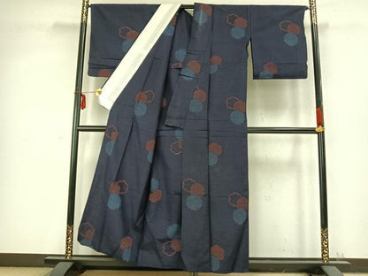 平和屋着物▽上質な紬 単衣 雪輪重ね文 正絹 逸品 AABC0591fy