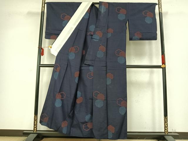 平和屋着物▽上質な紬 単衣 雪輪重ね文 正絹 逸品 AABC0591fy