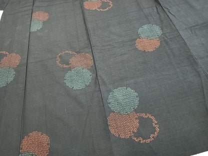 平和屋着物▽上質な紬 単衣 雪輪重ね文 正絹 逸品 AABC0591fy