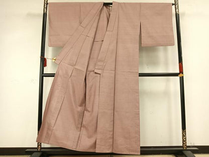 平和屋着物▽上質な紬 単衣 色無地 水柿色 正絹 逸品 AABC0592fy