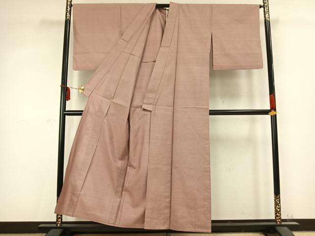 平和屋着物▽上質な紬 単衣 色無地 水柿色 正絹 逸品 AABC0592fy