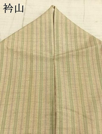 平和屋着物▽上質な紬　単衣　縞　正絹　逸品　AABC0593fy