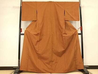 平和屋着物▽上質な紬 単衣 縞 白川 反端付き 正絹 逸品 AABC0596fy