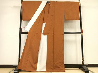 平和屋着物▽上質な紬 単衣 縞 白川 反端付き 正絹 逸品 AABC0596fy