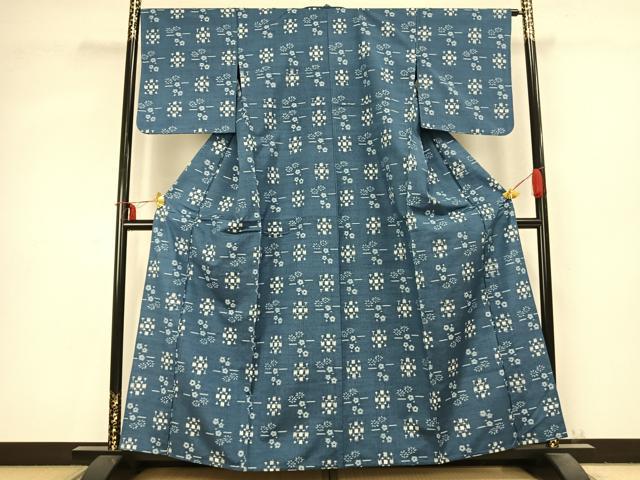 平和屋着物▽上質な紬 単衣 幾何学花文 正絹 逸品 AABC0598fy