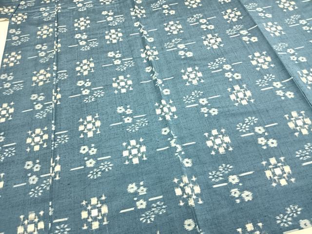 平和屋着物▽上質な紬 単衣 幾何学花文 正絹 逸品 AABC0598fy