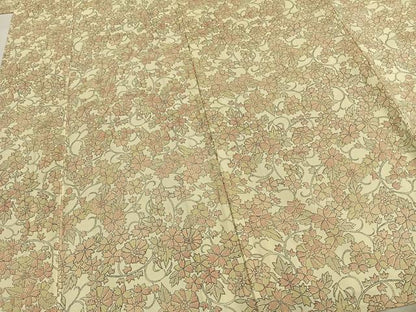 平和屋着物▽上質な紬 単衣 花唐草文 正絹 逸品 AABC0599fy