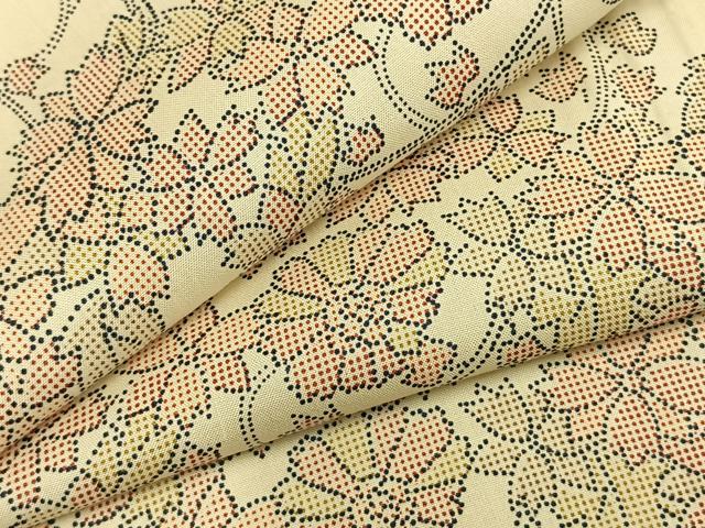 平和屋着物▽上質な紬 単衣 花唐草文 正絹 逸品 AABC0599fy