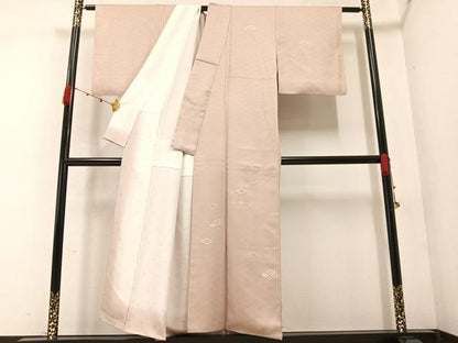 平和屋着物●無地絵羽訪問着 刺繍 菱文 色無地 灰梅色 正絹 逸品 AABC0608ph