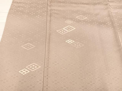 平和屋着物●無地絵羽訪問着 刺繍 菱文 色無地 灰梅色 正絹 逸品 AABC0608ph