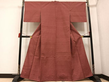 平和屋着物●上質な紬　色無地　蘇芳香色　正絹　逸品　未使用　AABC0610ph