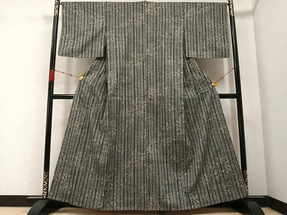平和屋着物●上質な紬 笹文 正絹 逸品 AABC0614ph