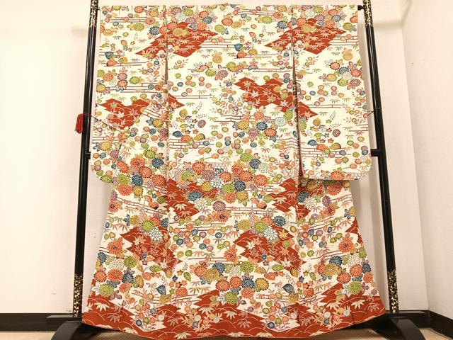 平和屋着物●豪華振袖 型染め 草花文 正絹 逸品 AABC0624ph